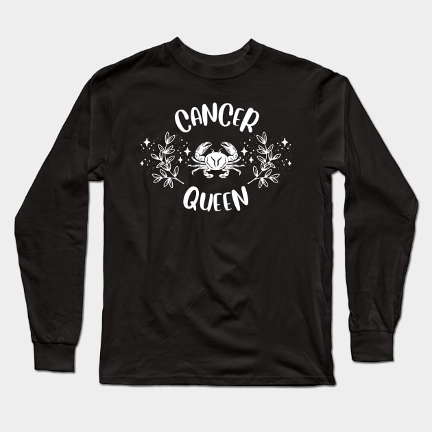 Cancer Queen - Zodiac Long Sleeve T-Shirt by teresawingarts